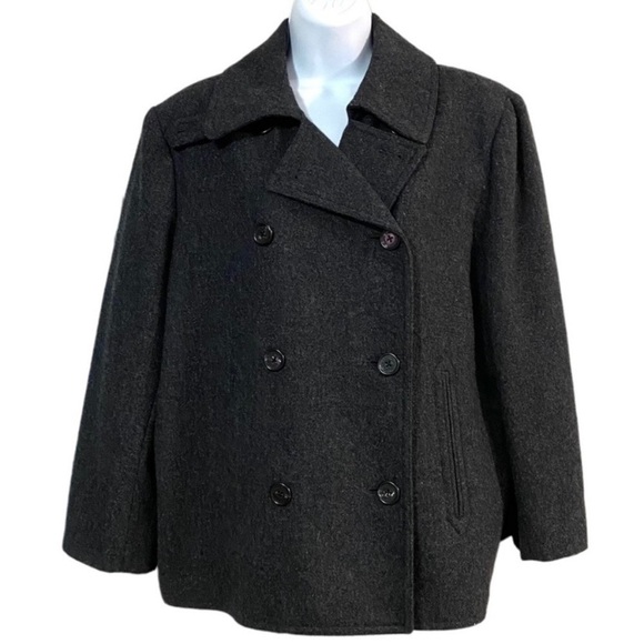 Vintage LAUREN Ralph Lauren Green Label Cropped Wool Pea Coat Jacket Size 14 - Picture 1 of 13